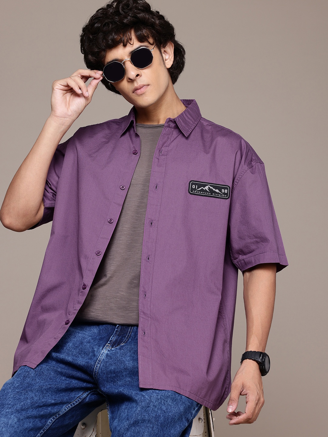 

The Roadster Lifestyle Co. Pure Cotton Relaxed Fit Shirt, Purple