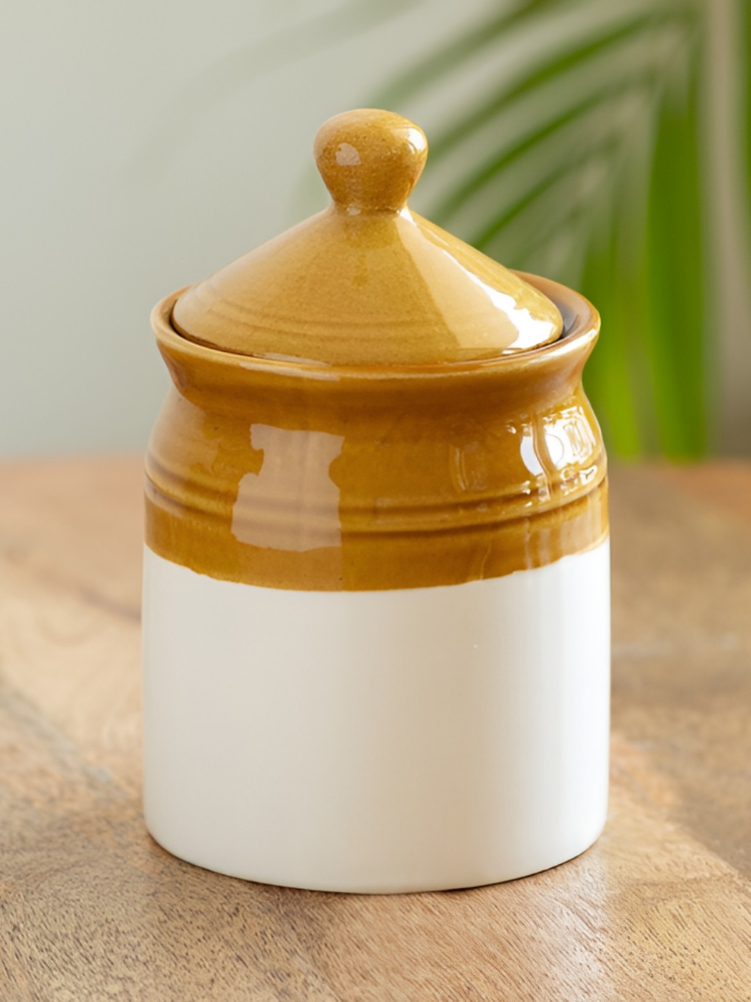

ExclusiveLane Brown & White Old Martaban Ceramic Pickle & Chutney Jar 540 ml