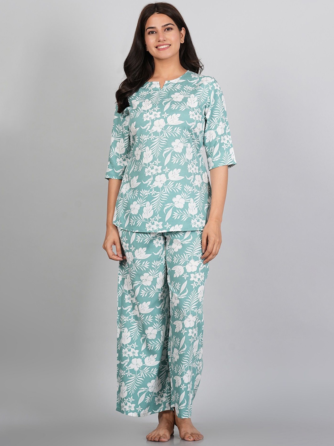 

RAJPUTANA CAMISA Floral Printed Night suit, Green