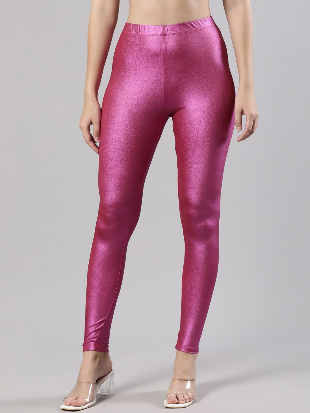 

Femmora Soft and Lightweight Shimmer Ankle Length Leggings, Pink