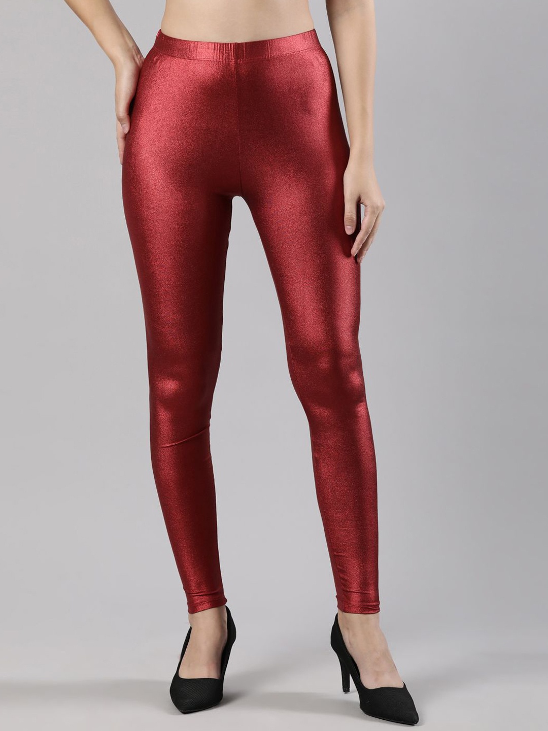 

Femmora Soft and Lightweight Shimmer Ankle Length Leggings, Maroon
