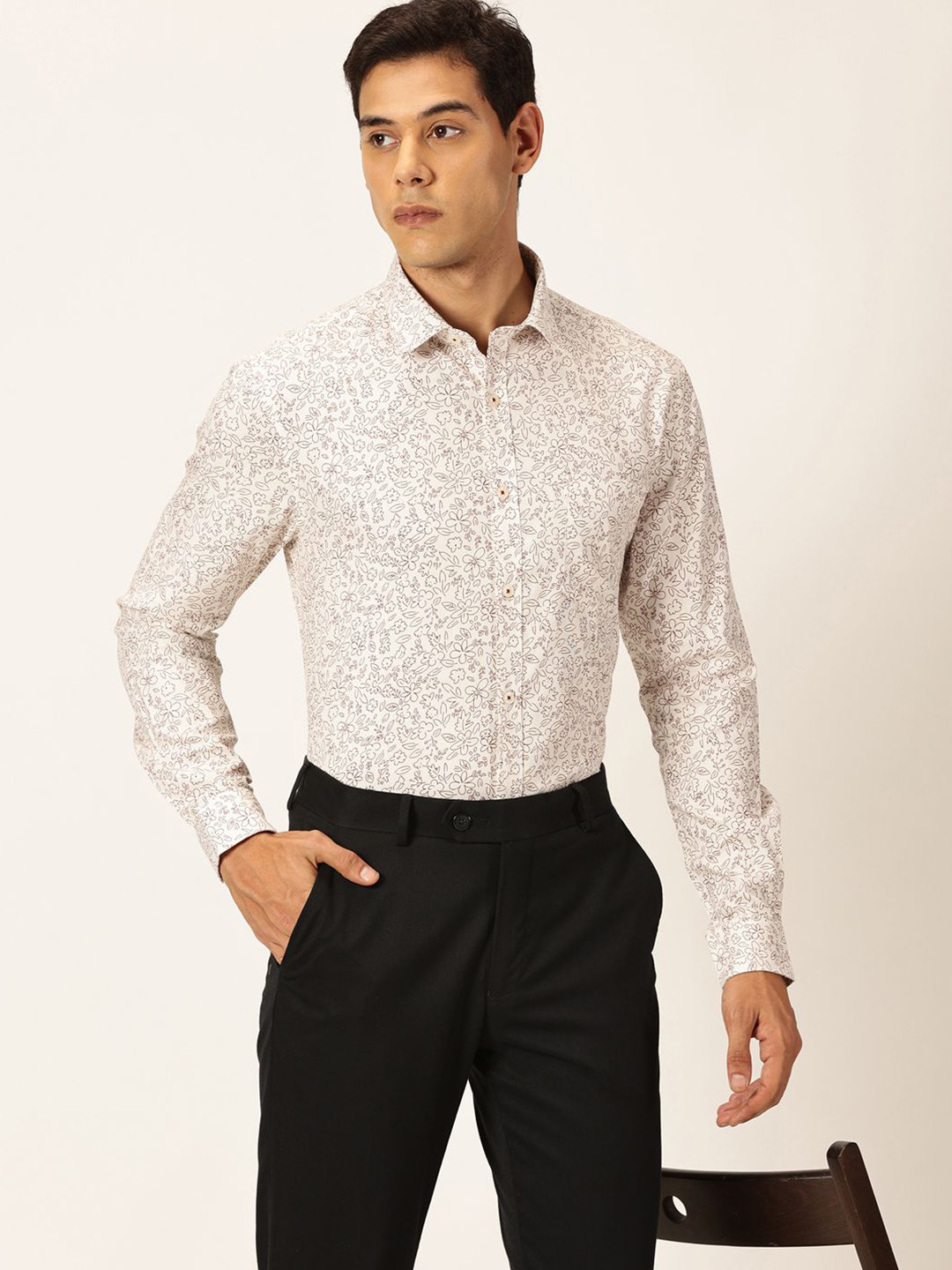 

Thomas Scott Spread Collar Long Sleeves Premium Slim Fit Geometric Printed Formal Shirt, Maroon