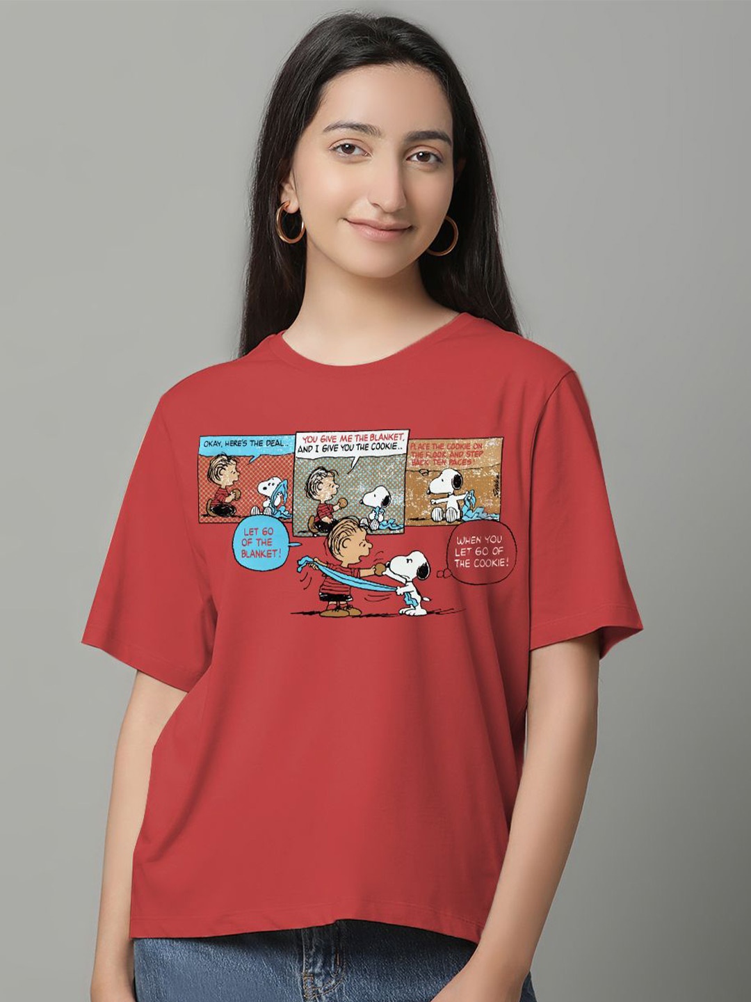 

Free Authority Women Peanuts Graphic Printed Pure Cotton T-shirt, Red