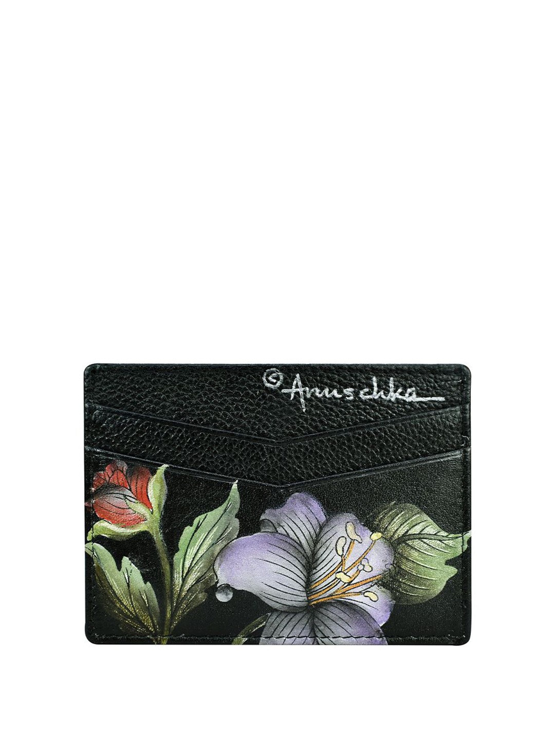 

Anuschka Floral Printed Leather Card Holder, Black