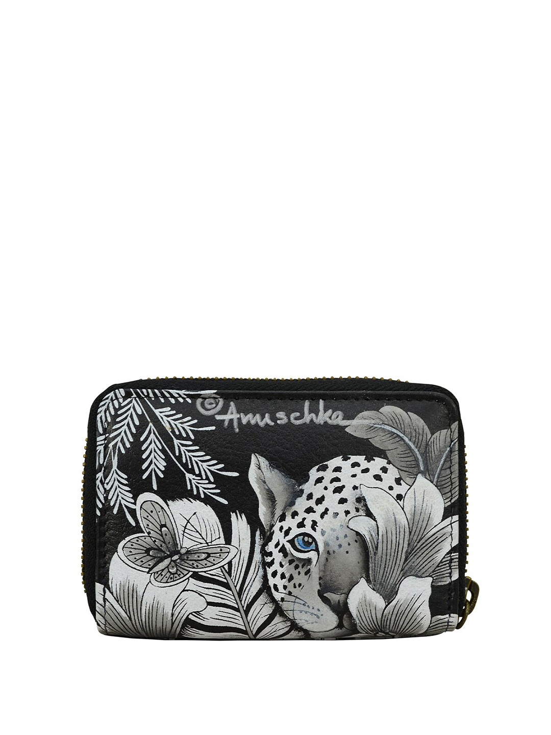 

Anuschka Graphic Printed Leather Card Holder, Black