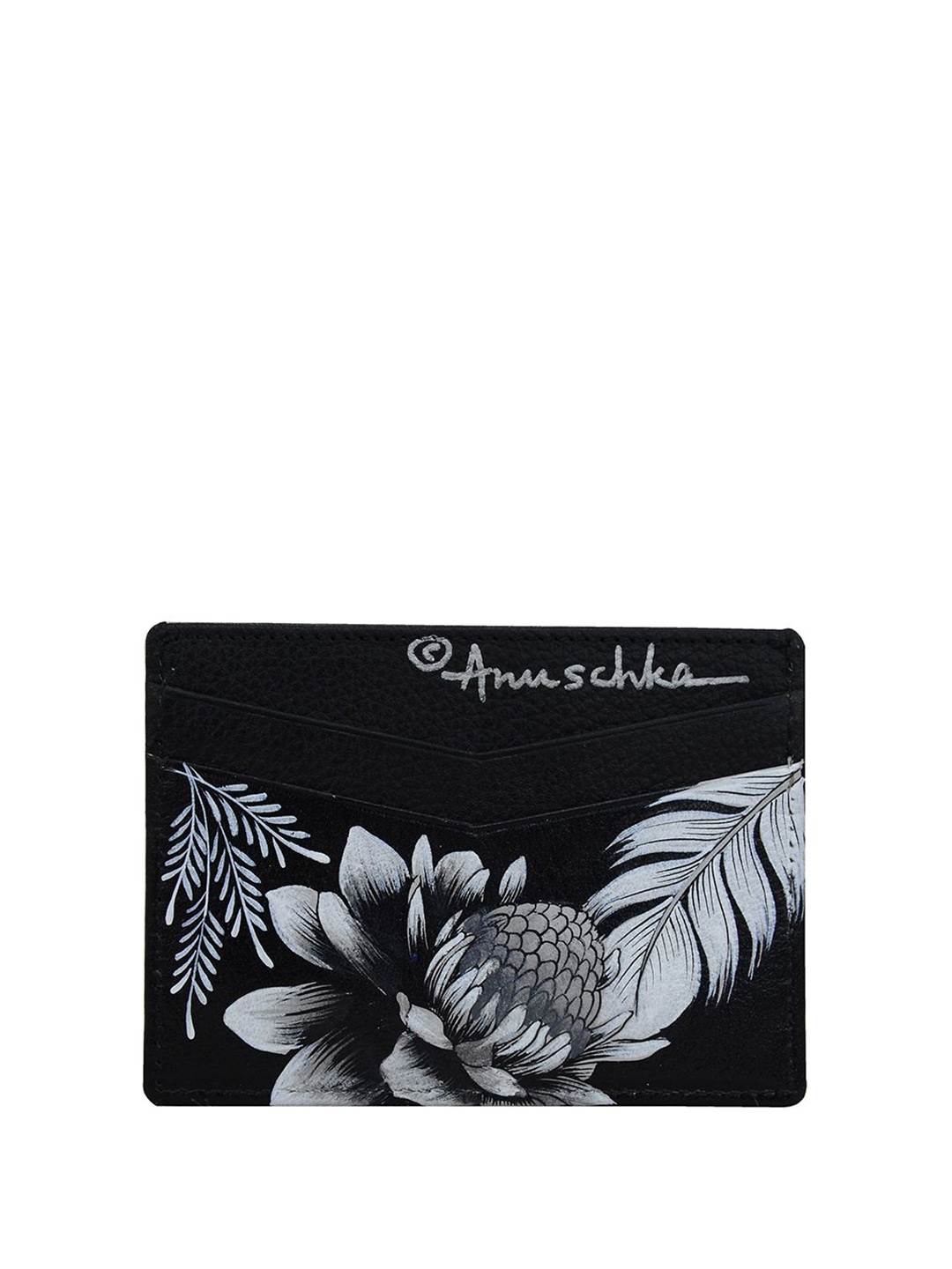 

Anuschka Floral Printed Leather Card Holder, Black