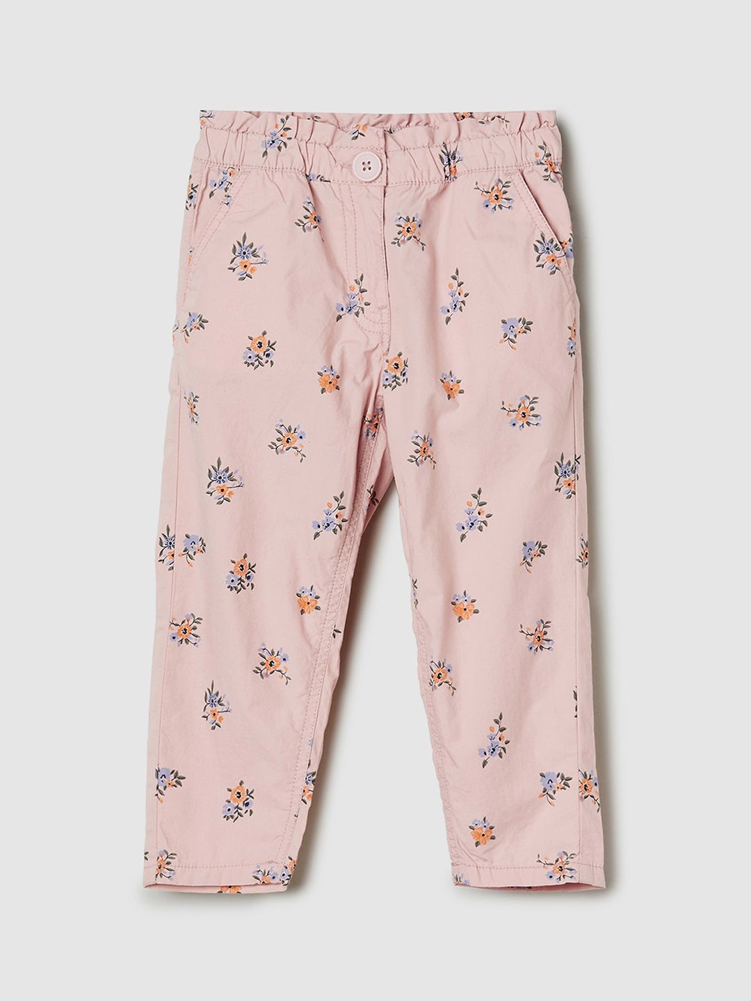 

max Girls Floral Printed Mid-Rise Pure Cotton Casual Trousers, Pink