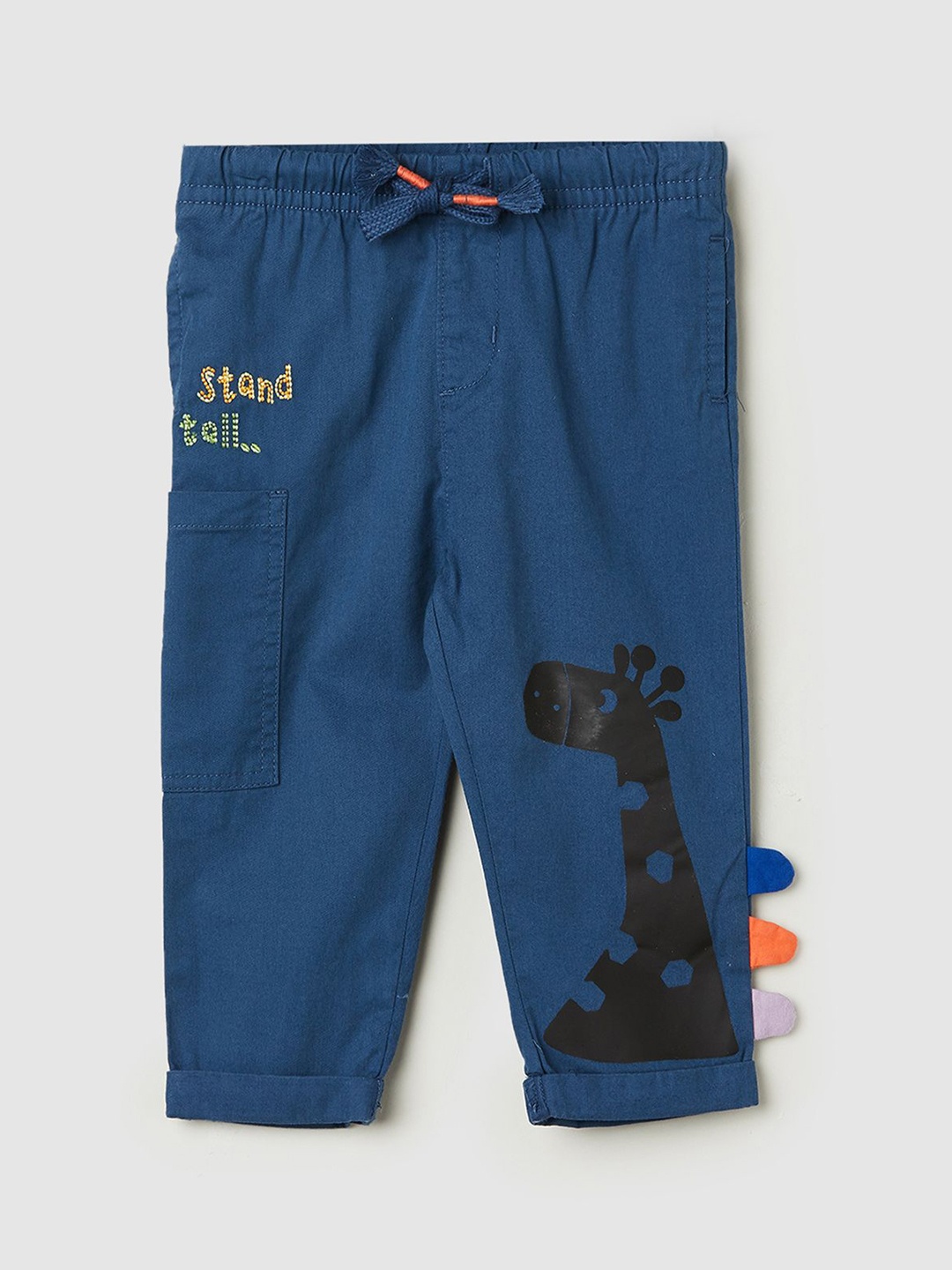 

max Girls Graphic Printed Mid-Rise Pure Cotton Trousers, Blue