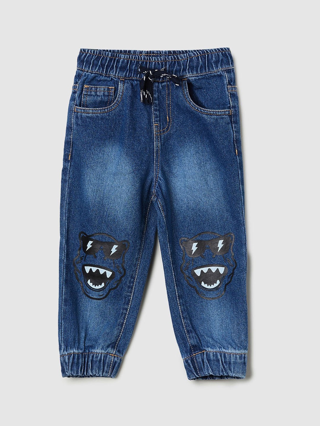 

max Boys Graphic Printed Mid-Rise Light Faded Pure Cotton Joggers, Blue