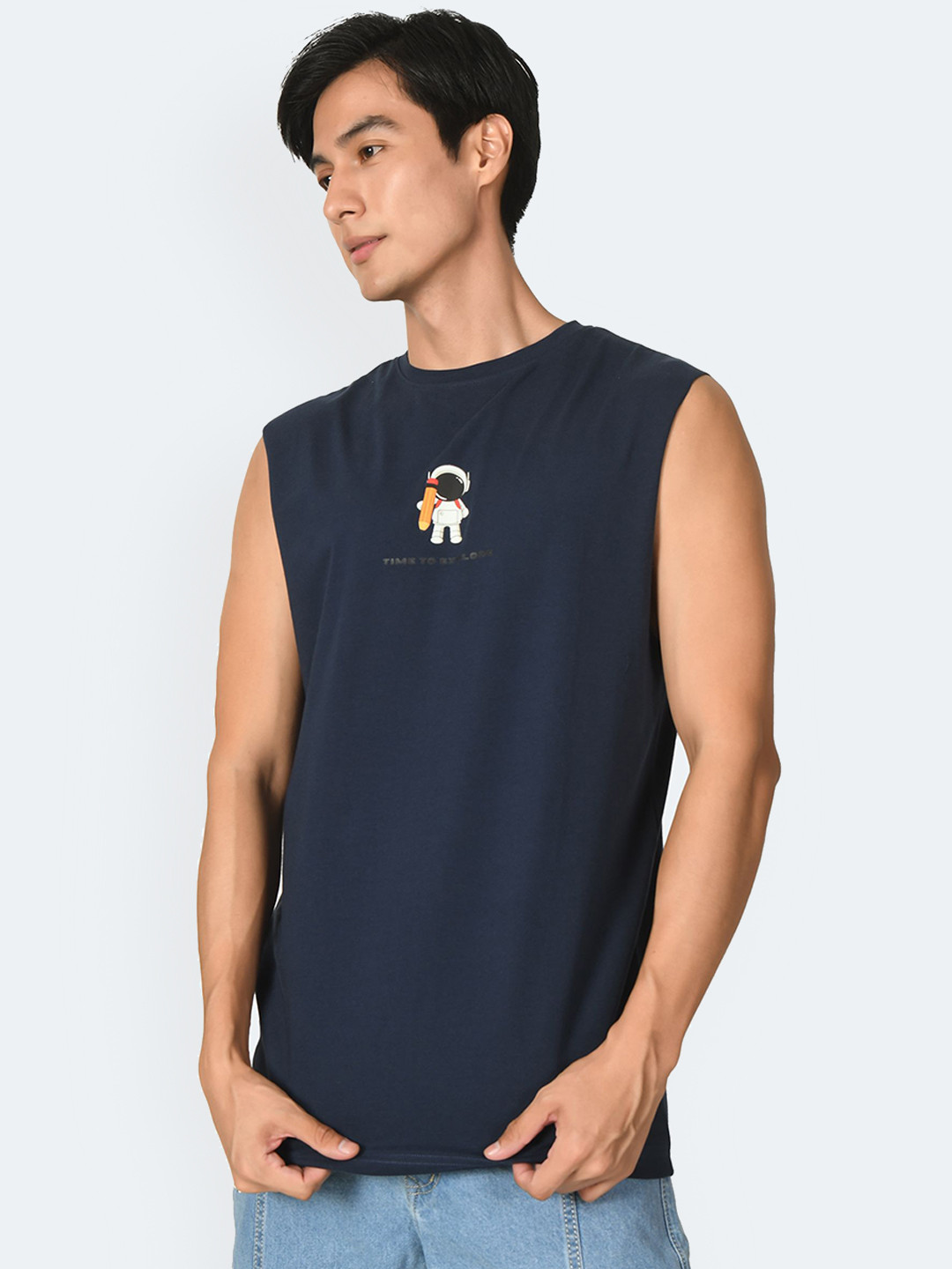 

PURPLEMANGO THE FRUIT OF FASHION Printed Round Neck Innerwear Vest Space Printed Vest_S, Blue