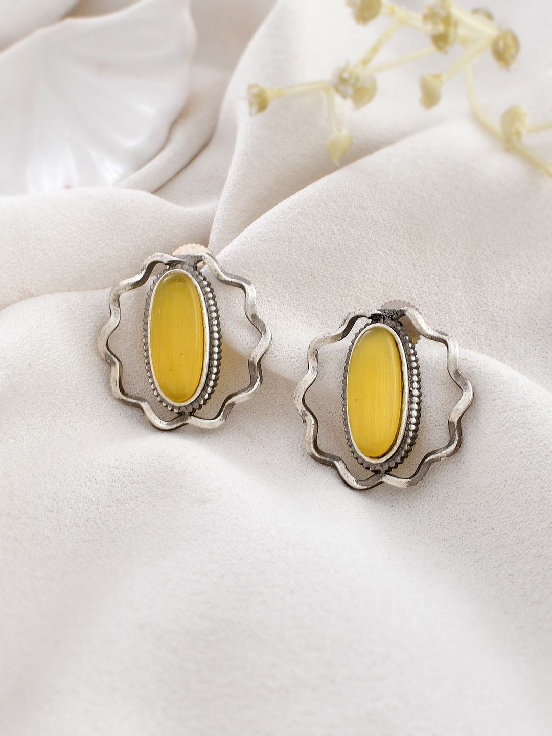 

DASTOOR Silver Plated Oxidised Contemporary Studs Earrings