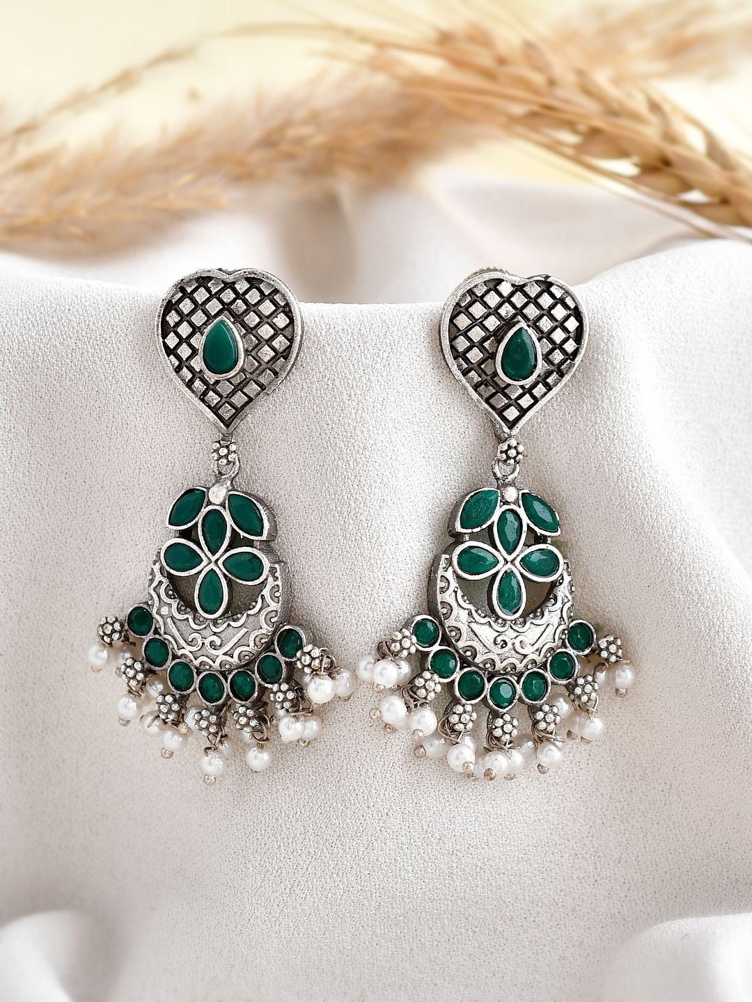 

DASTOOR Contemporary Oxidised Silver Plated Drop Earrings