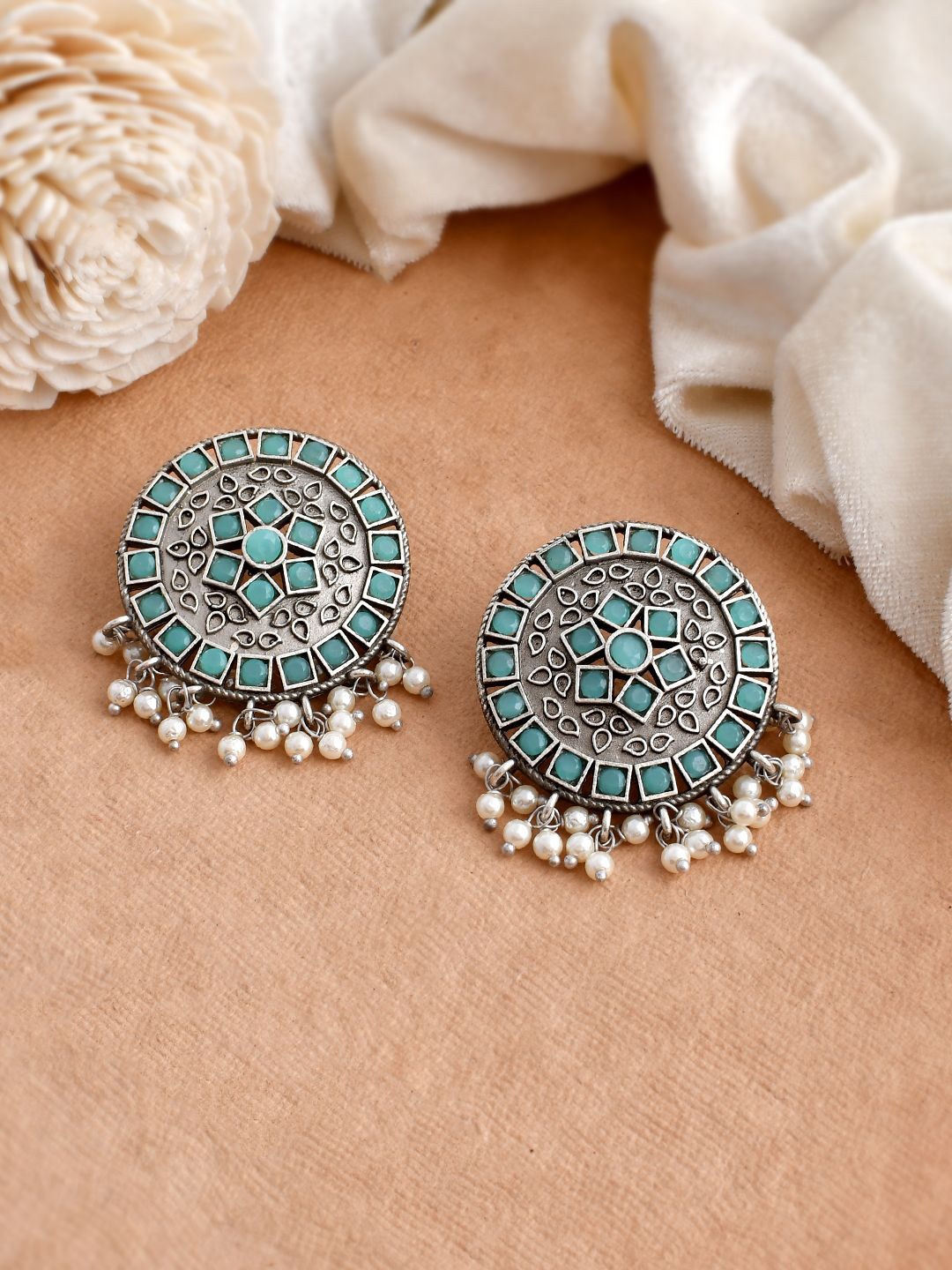 

DASTOOR Silver Plated Oxidised Contemporary Studs Earrings