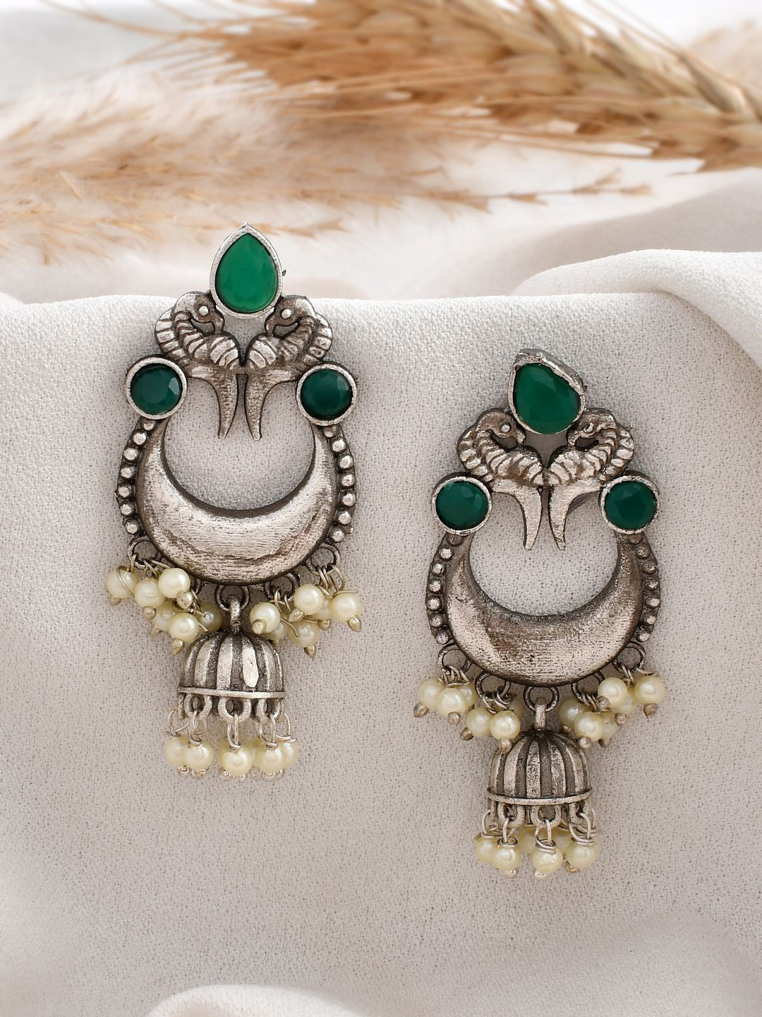

DASTOOR Contemporary Oxidised Jhumkas, Silver