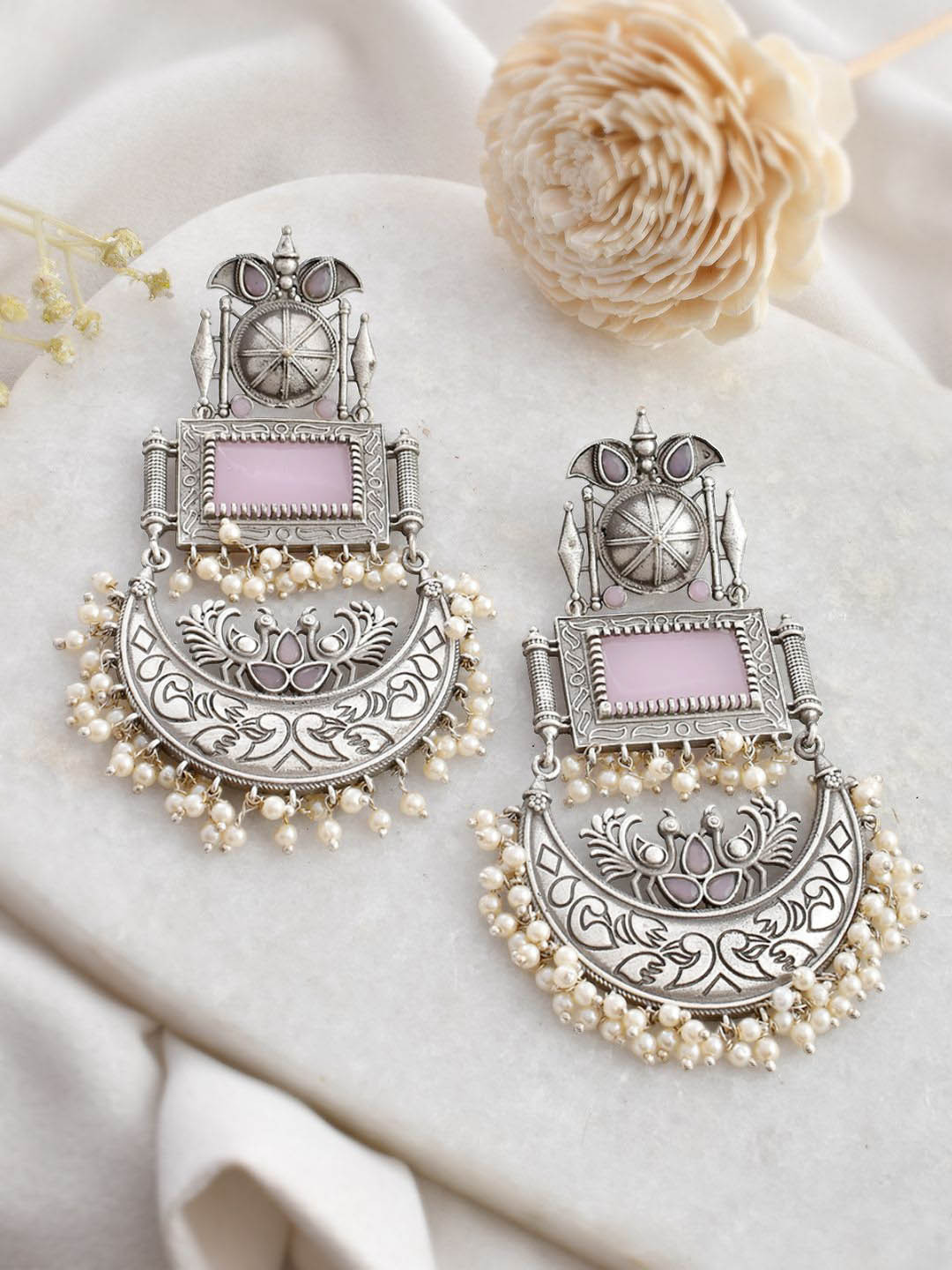 

DASTOOR Silver Plated Oxidised Contemporary Drop Earrings