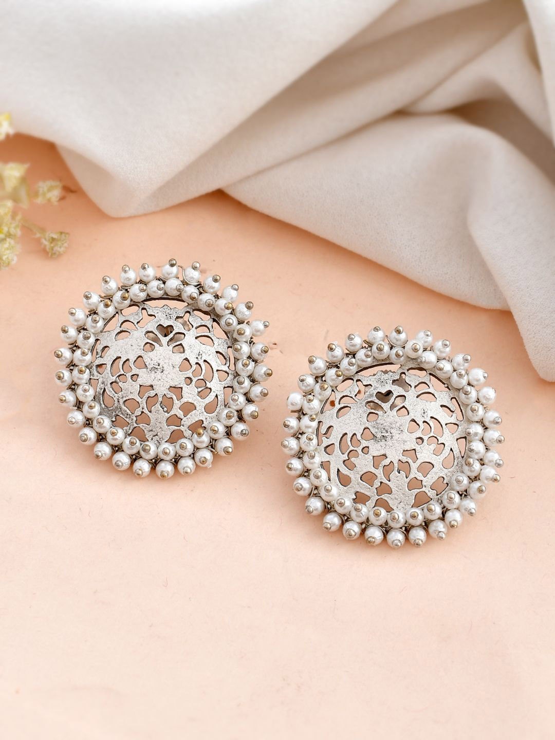 

DASTOOR Ethnic Circular Studs Earrings, Silver