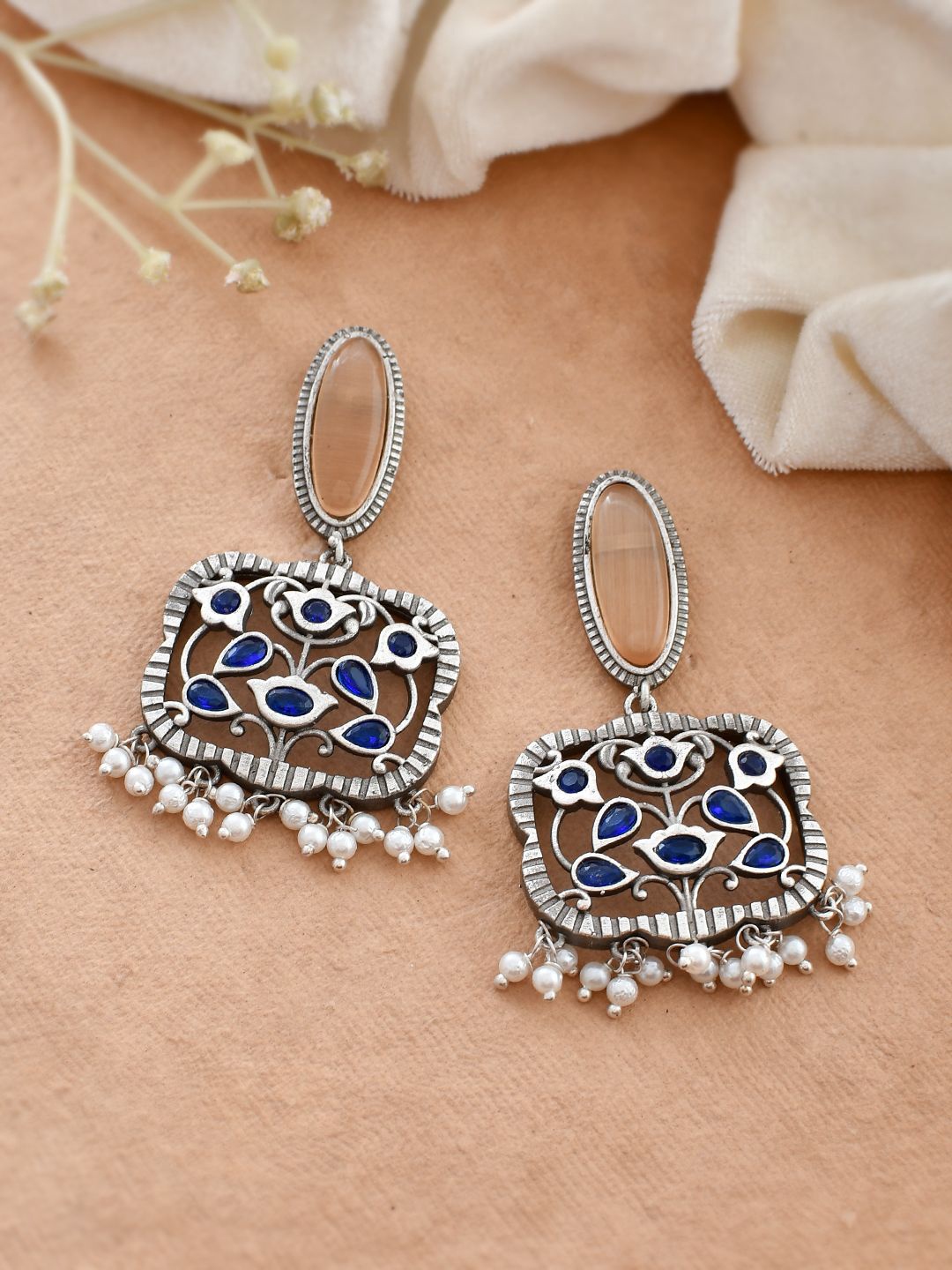 

DASTOOR Silver Plated Oxidised Contemporary Drop Earrings