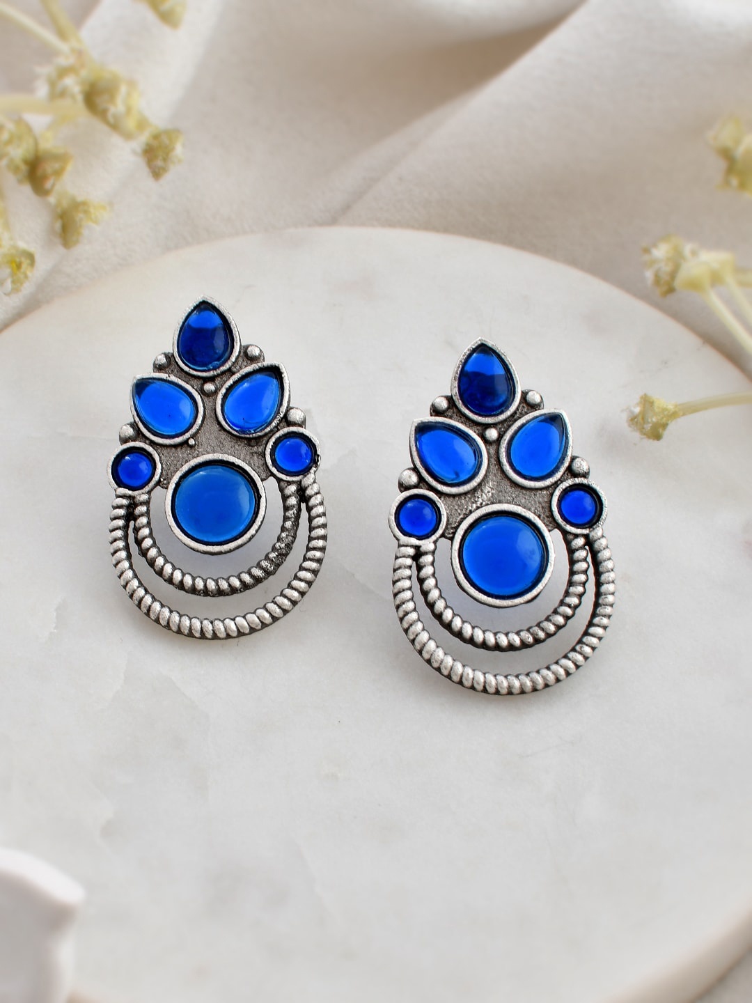 

DASTOOR Silver Plated Oxidised Contemporary Studs Earrings