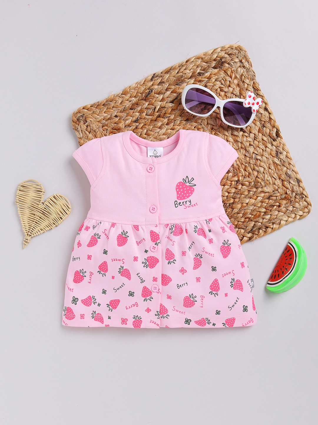 

YK X Tinyo Infant Girl Pure Cotton Printed A-Line Dress, Pink