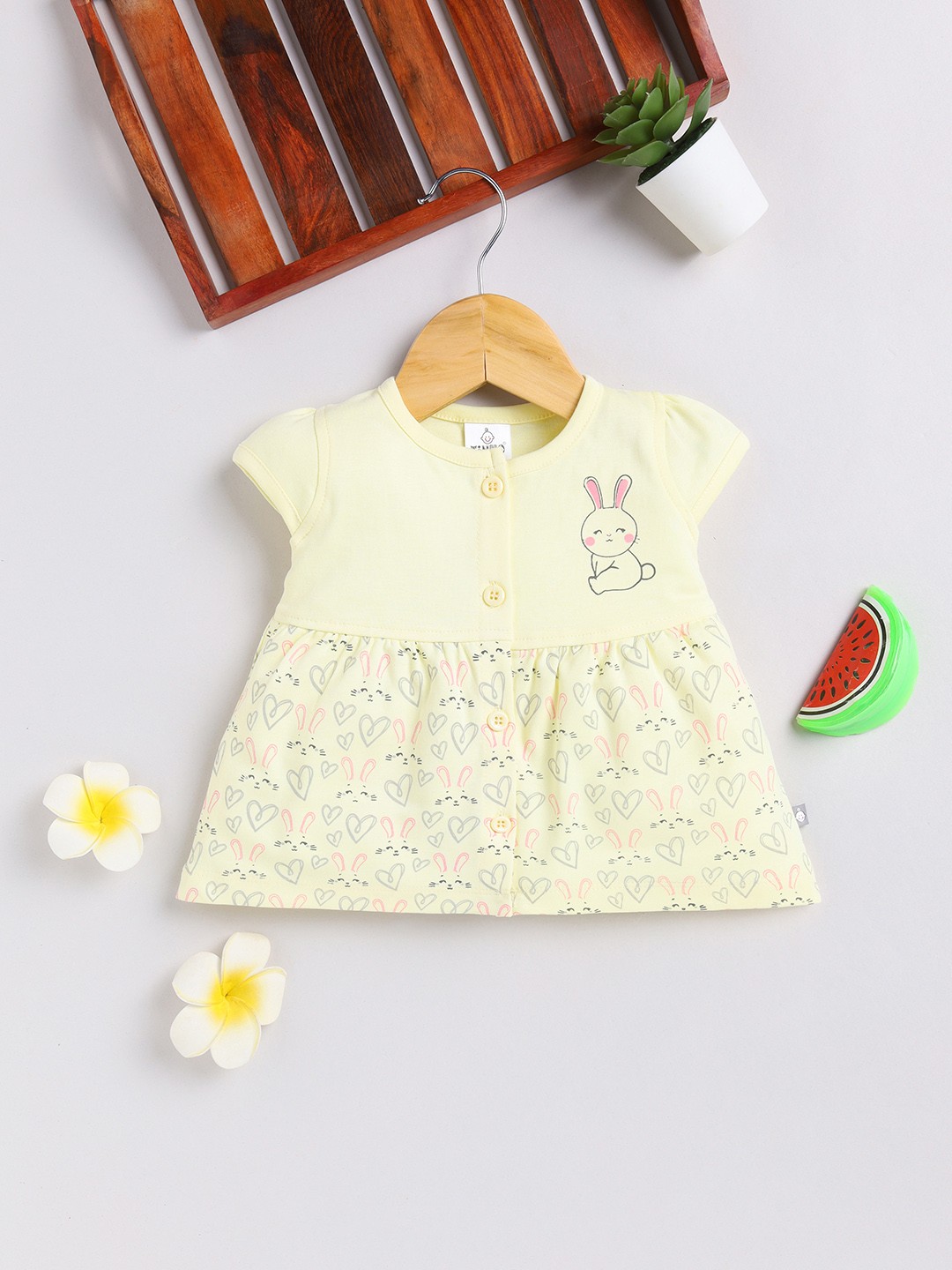 

YK X Tinyo Infant Girls Pure Cotton Printed Fit & Flare Dress, Yellow