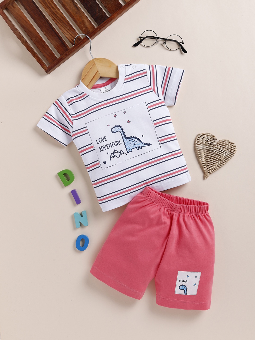

YK X Tinyo Infant Boys Pure Cotton T-shirt with Shorts, White