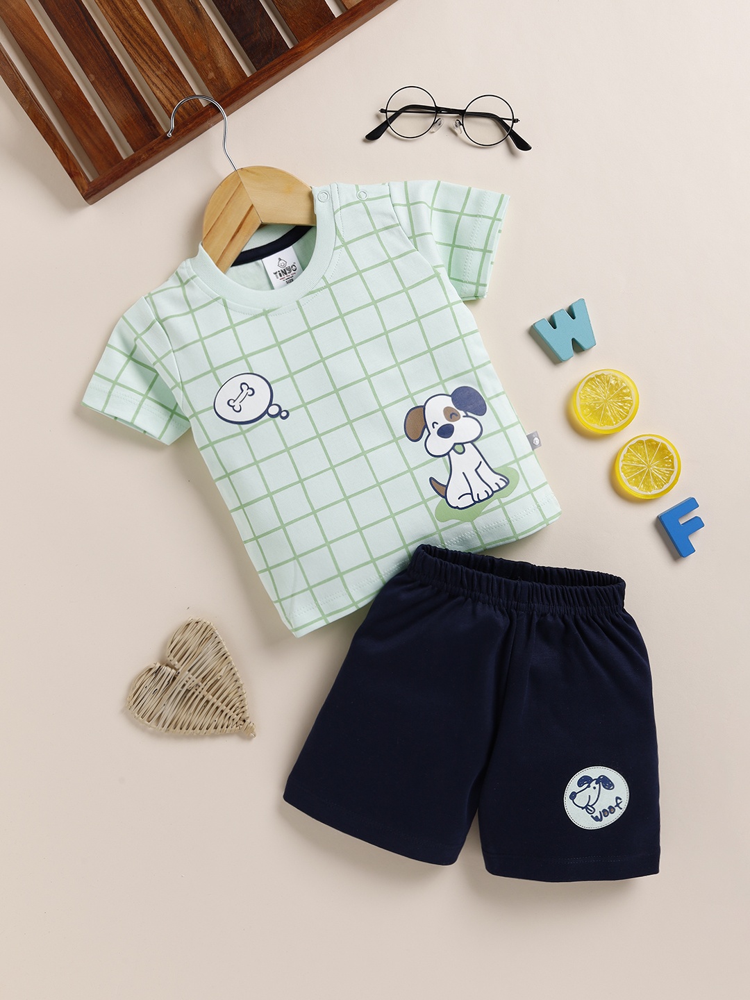 

YK X Tinyo Infant Boys Pure Cotton T-shirt with Shorts, Green