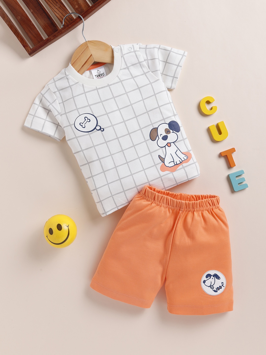 

YK X Tinyo Infant Boys Pure Cotton T-shirt with Shorts, White