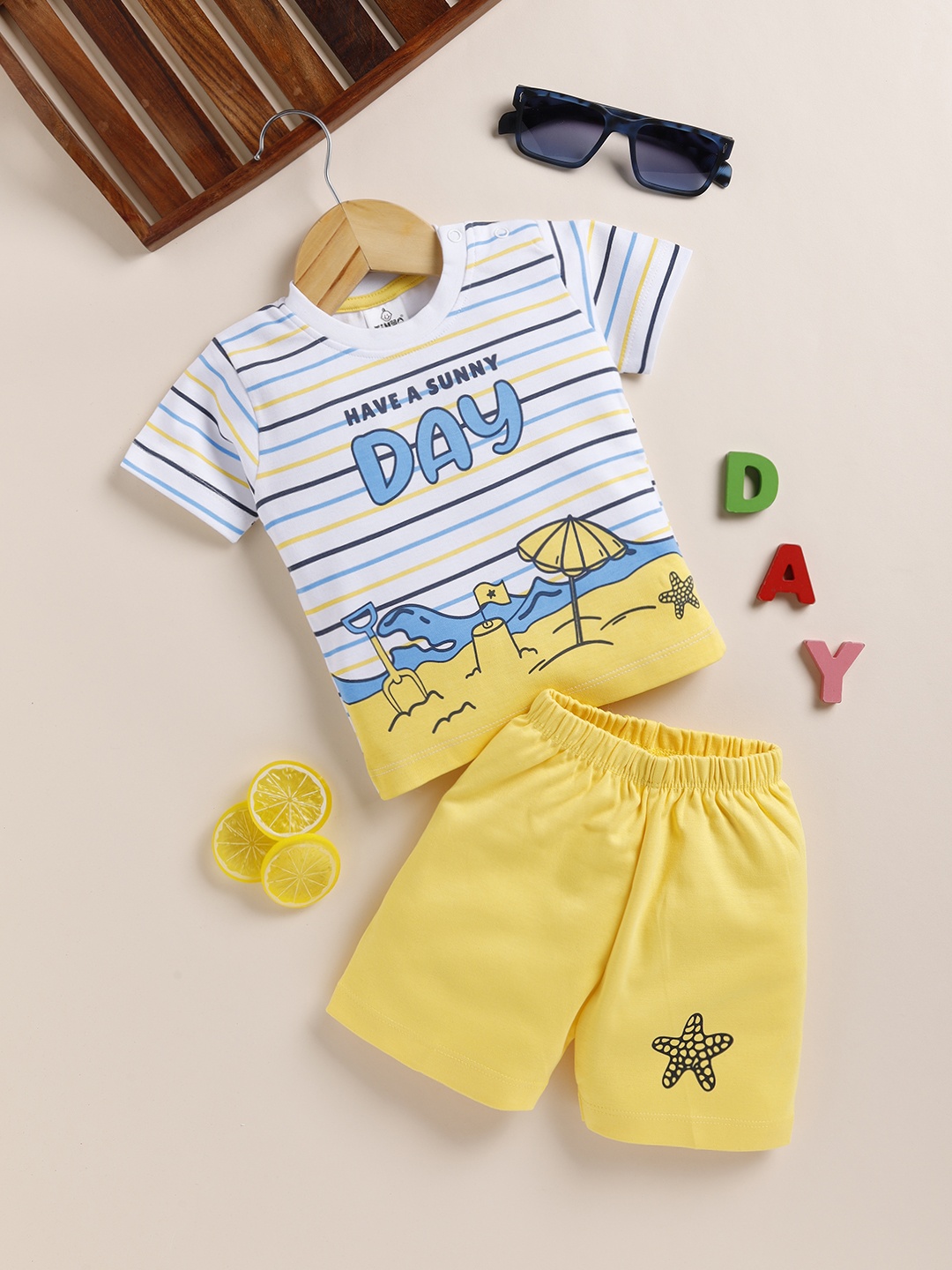 

YK X Tinyo Infant Boys Pure Cotton T-shirt with Shorts, Yellow