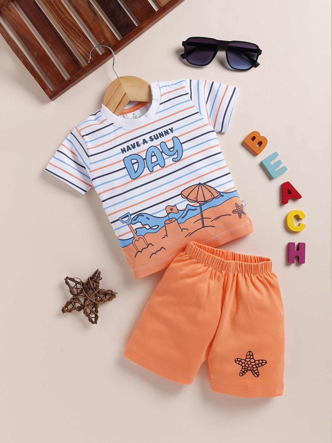 

YK X Tinyo Infant Boys Pure Cotton T-shirt with Shorts, Orange