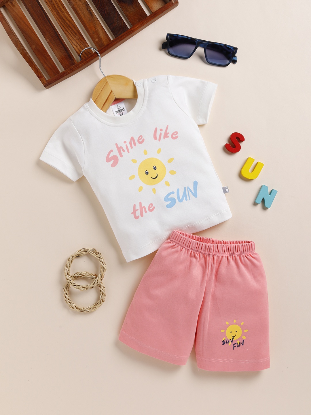 

YK X Tinyo Infant Boys Pure Cotton T-shirt with Shorts, White