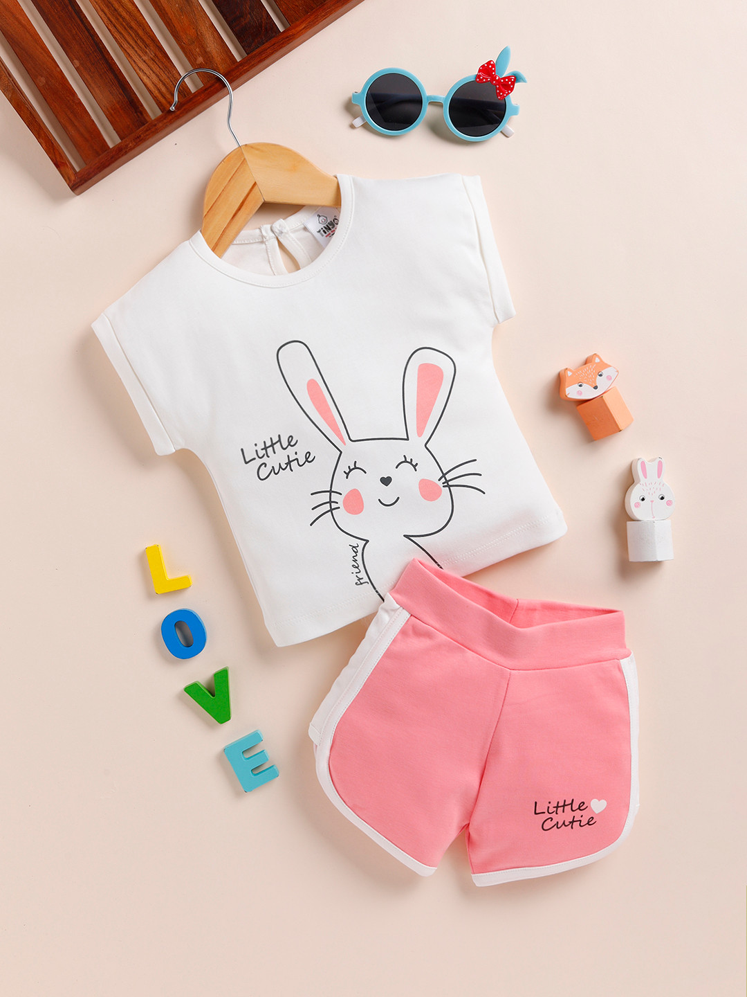 

YK X Tinyo Infant Girls Printed Pure Cotton T-shirt with Shorts, White