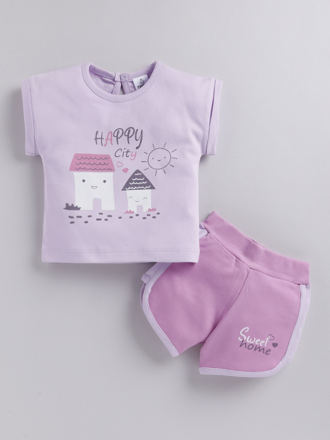 

YK X Tinyo Infant Girls Pure Cotton Printed T-shirt with Shorts, Purple