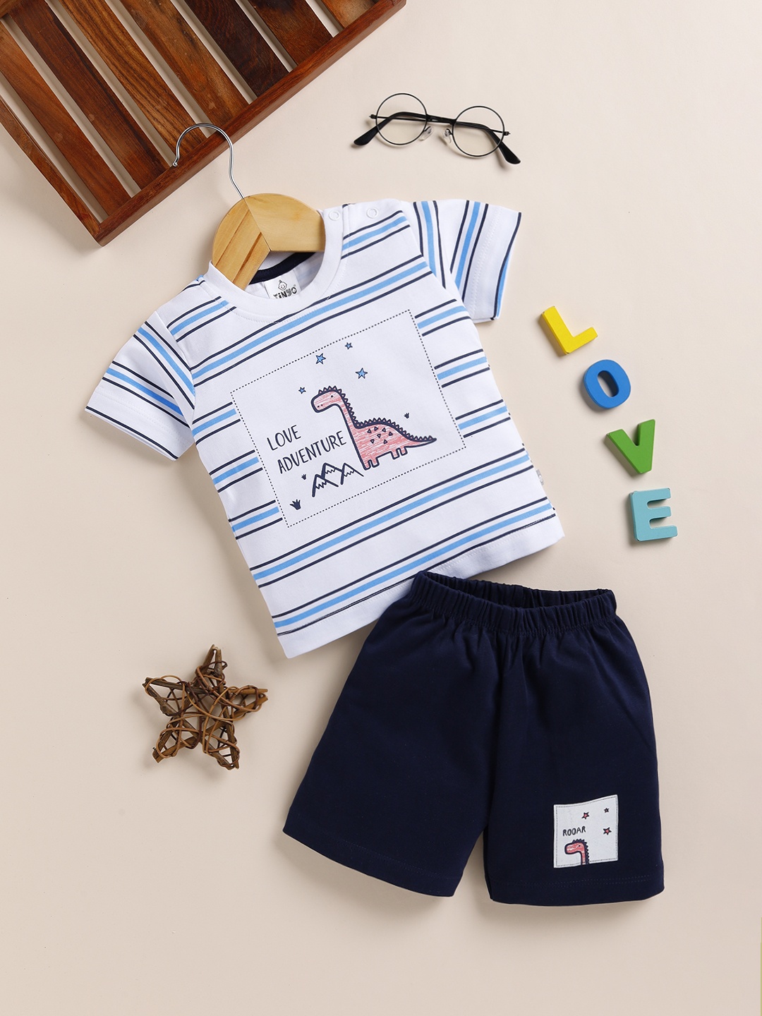 

YK X Tinyo Infant Boys Pure Cotton T-shirt with Shorts, White