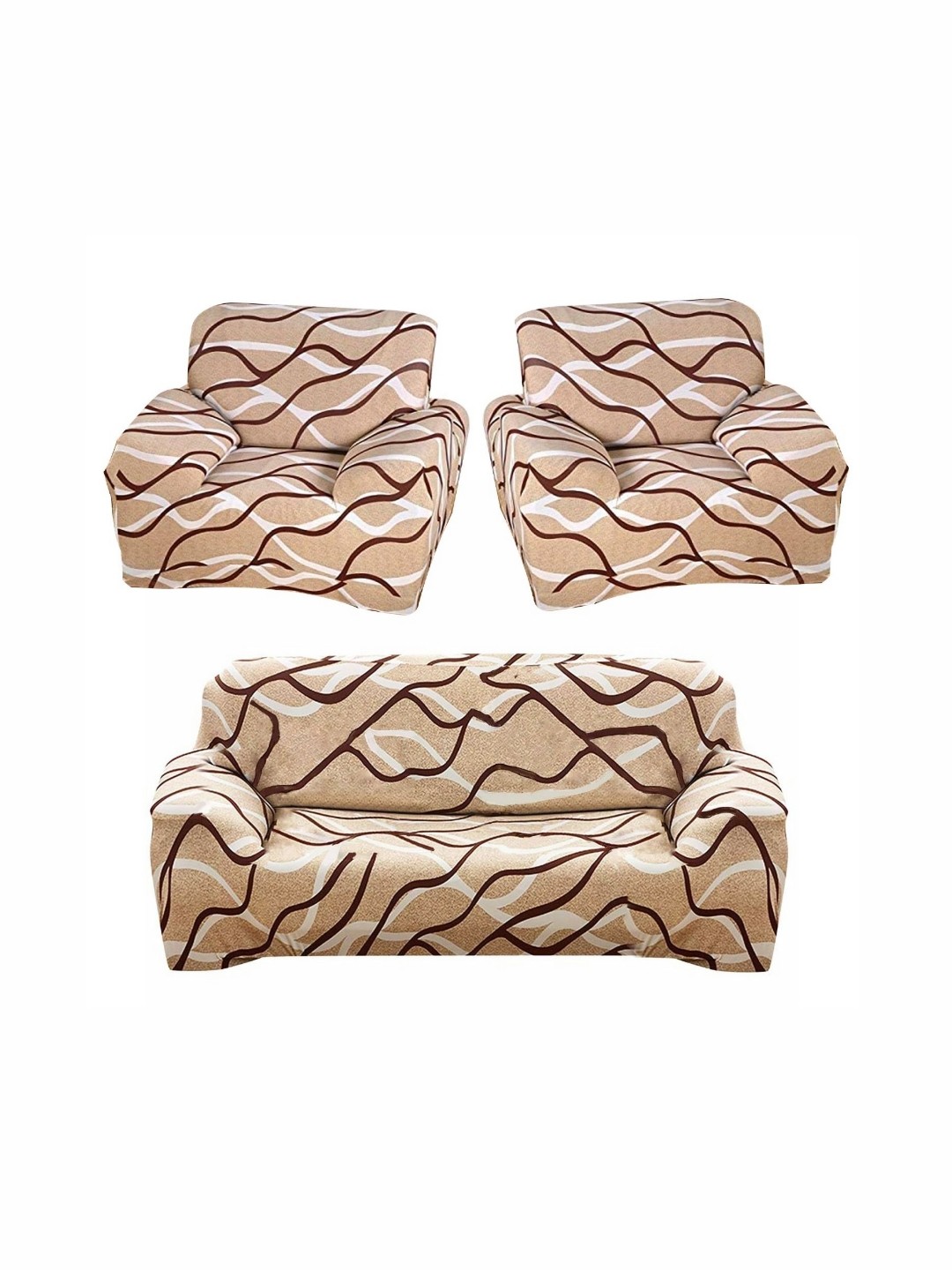 

Furshine White & Brown 3 Pieces Printed Sofa Cover With Arms