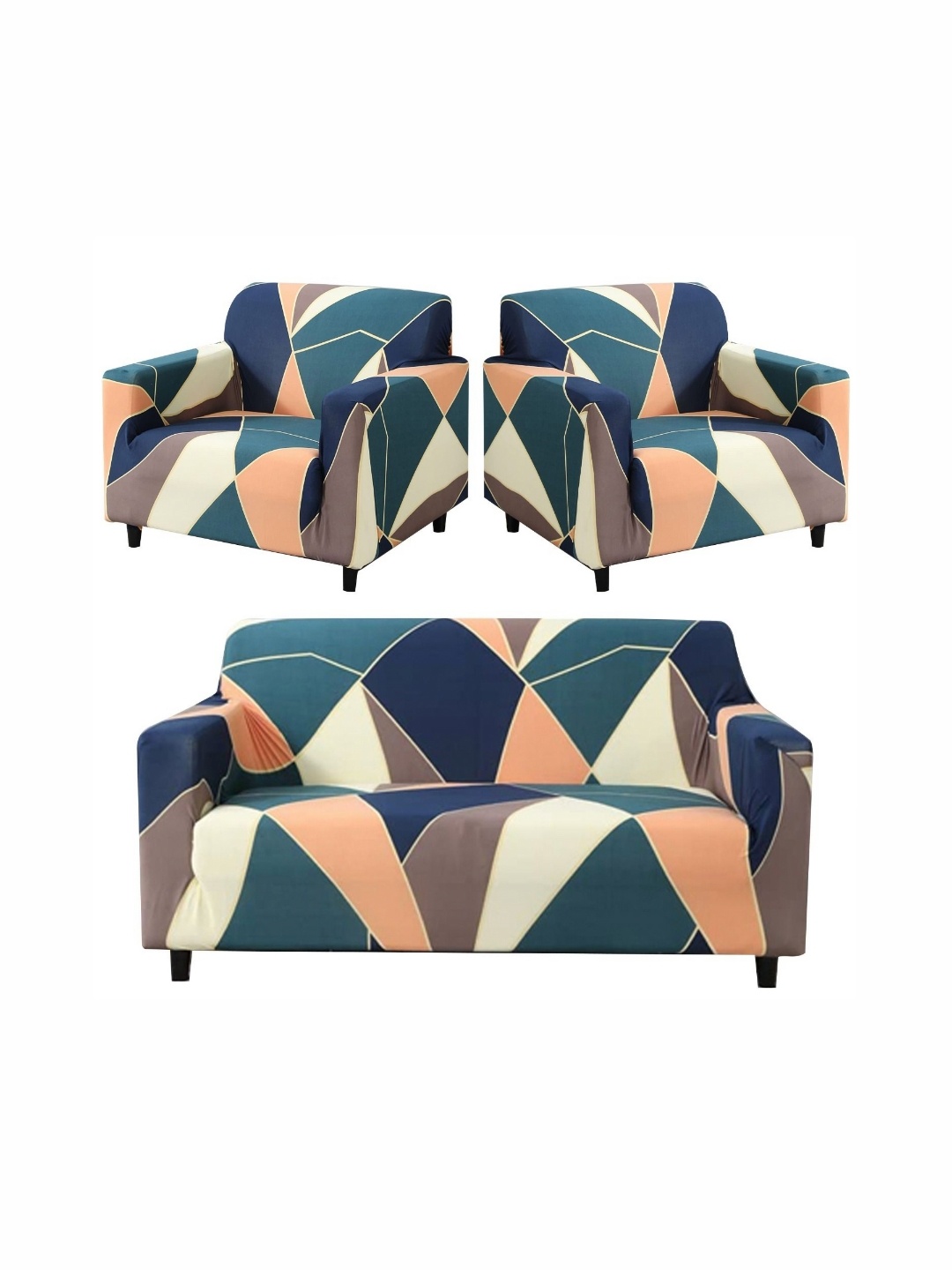 

Furshine Green & Orange 3 Pieces Printed Sofa Cover With Arms