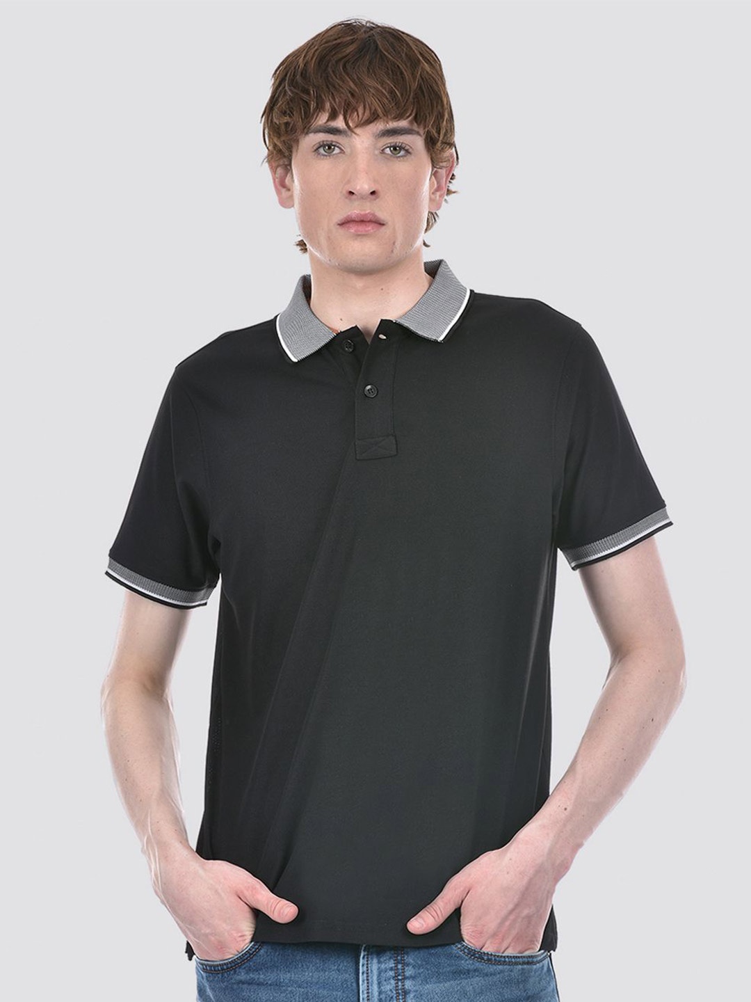 

LONDON FOG Men Solid Polo Collar T-shirt, Black