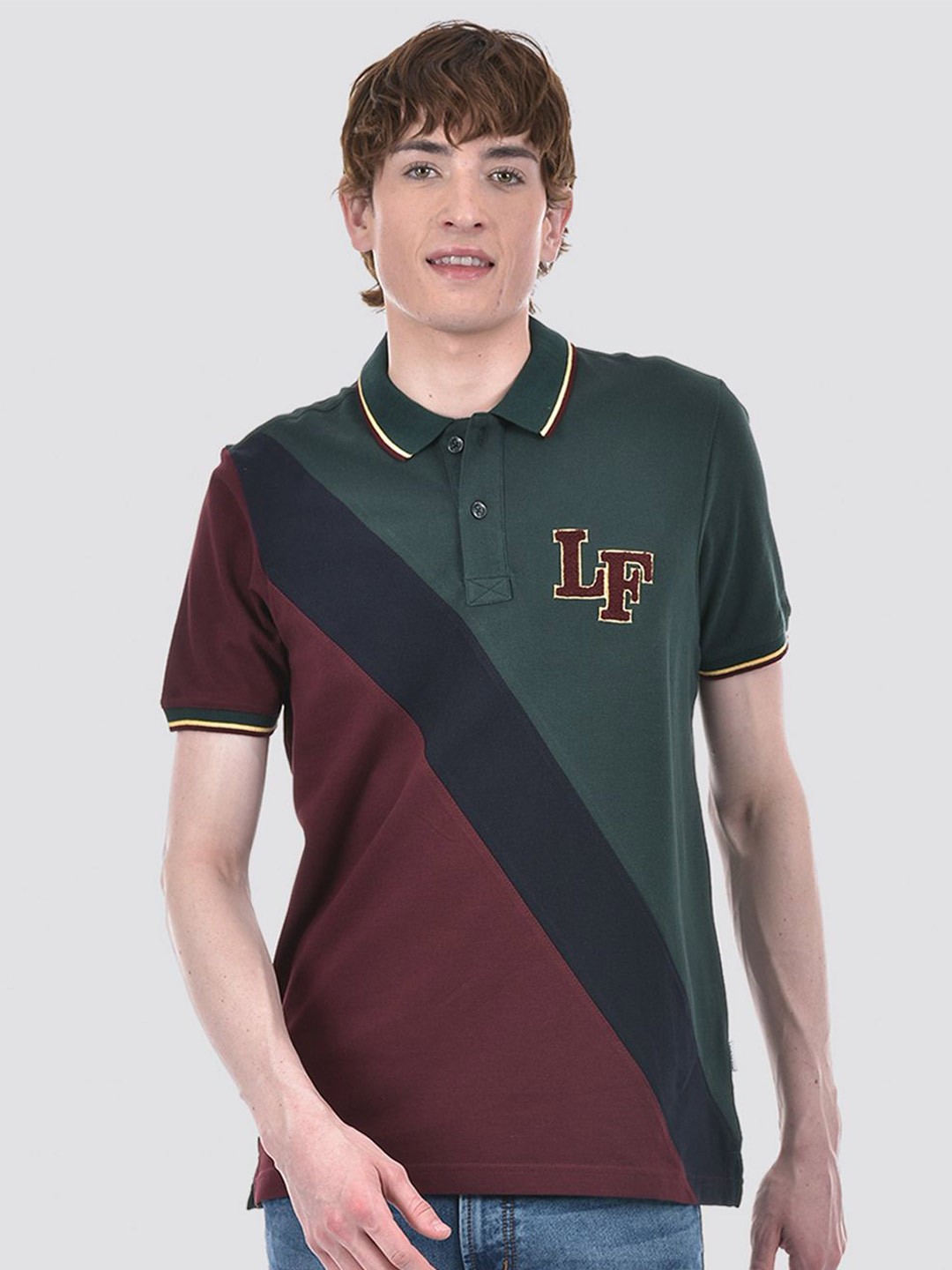 

LONDON FOG Men Colourblocked Polo Collar Cotton T-shirt, Green