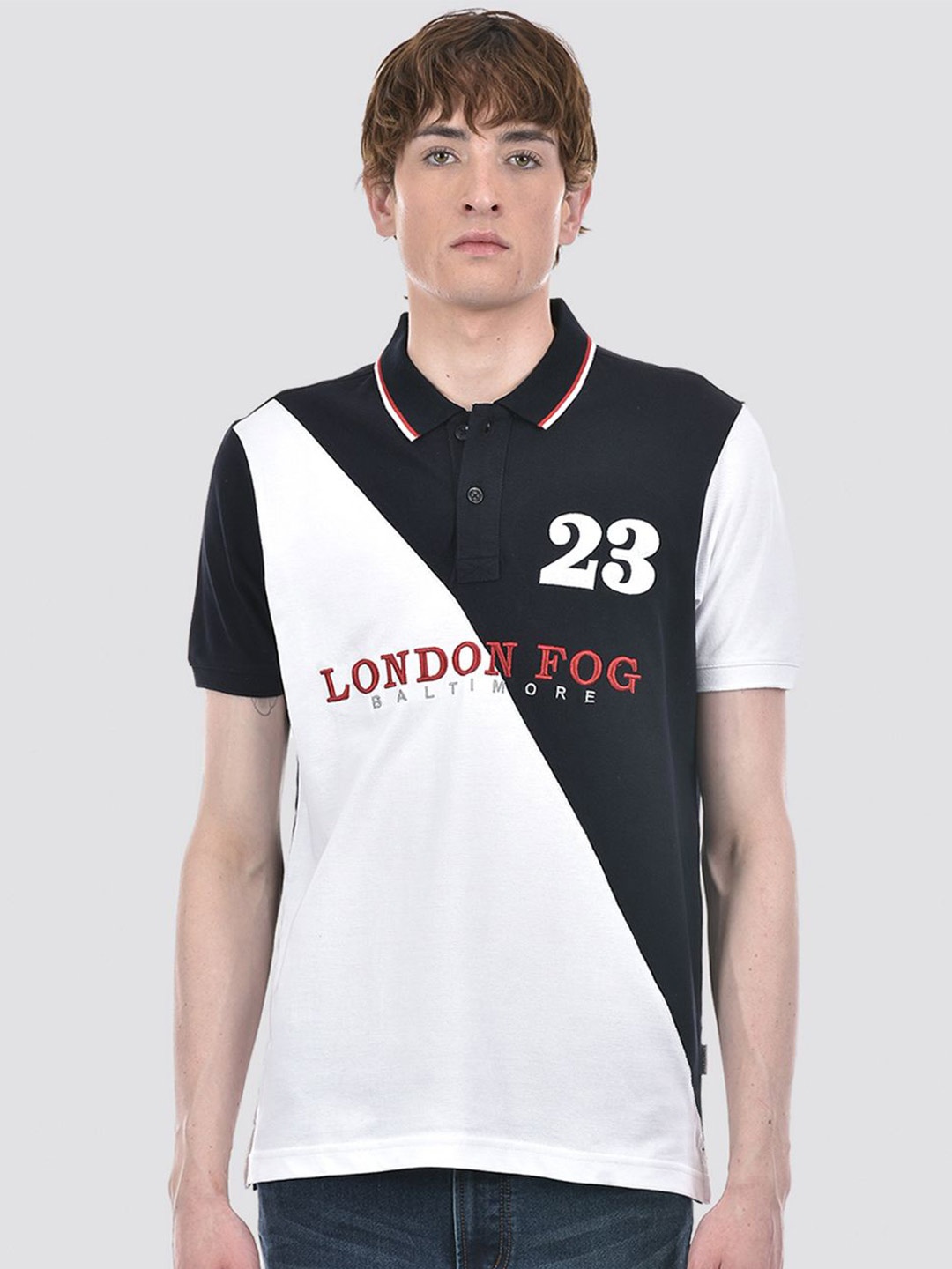 

LONDON FOG Men Colourblocked Polo Collar Nautical Cotton T-shirt, Blue