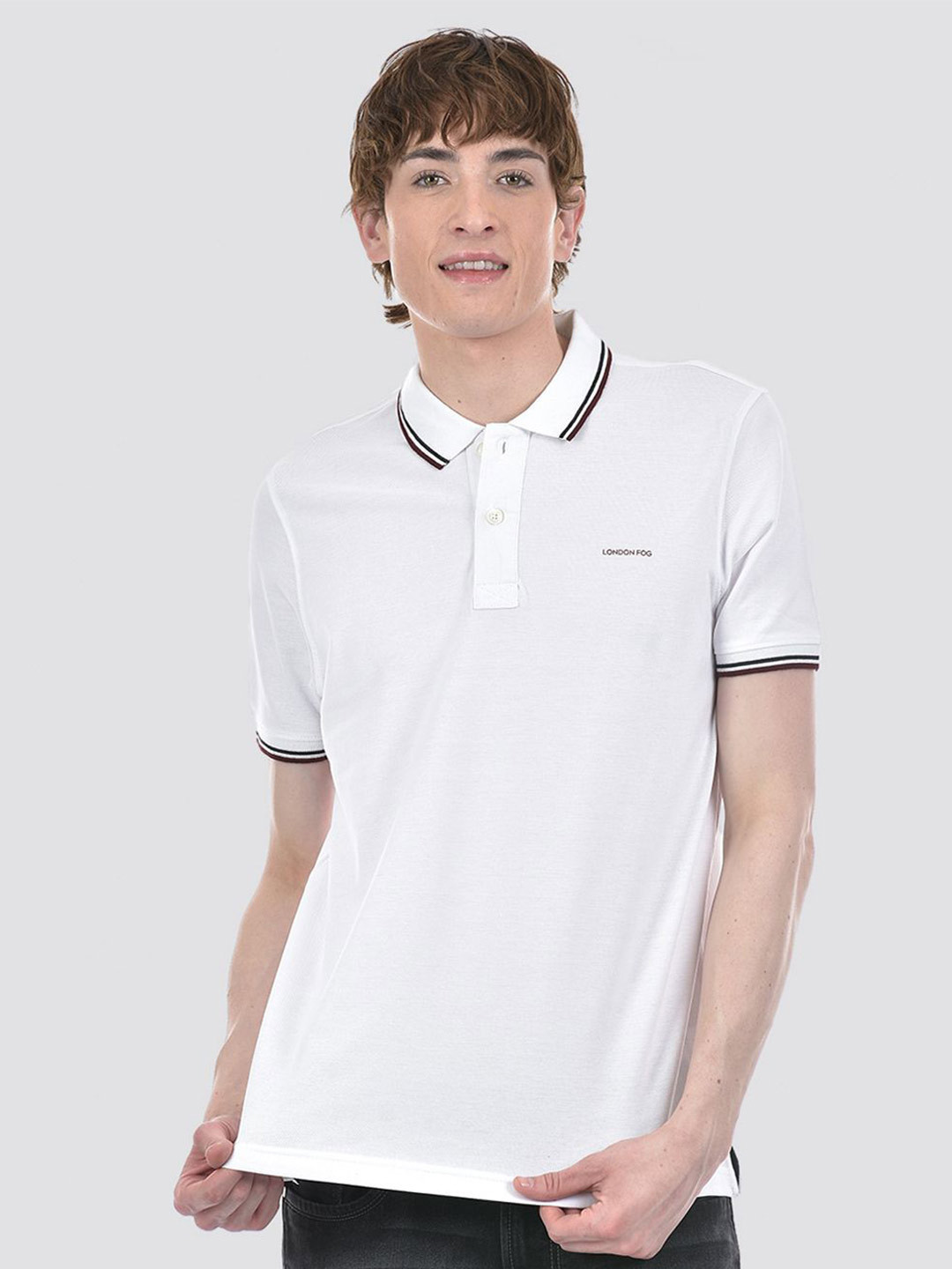 

LONDON FOG Men Printed Polo Collar Cotton T-shirt, White
