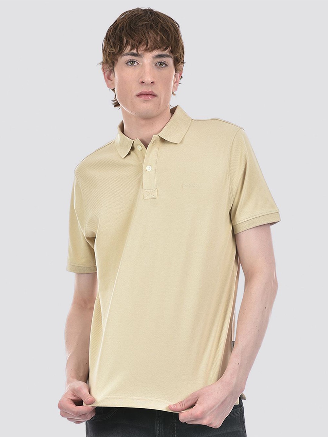 

LONDON FOG Men Solid Polo Collar Pure Cotton T-shirt, Beige