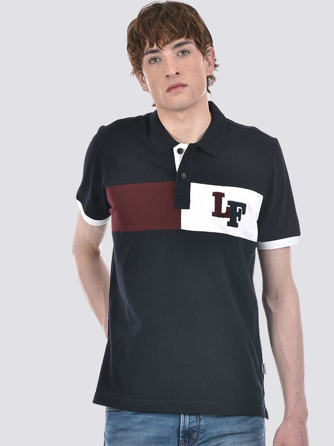 

LONDON FOG Men Typography Polo Collar Applique Cotton T-shirt, Navy blue