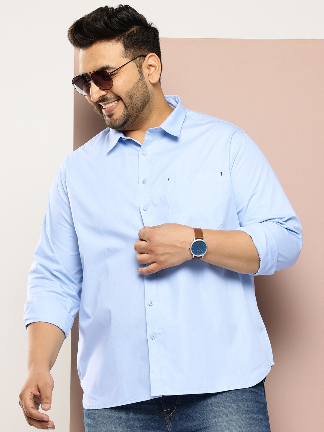 

Sztori Men Plus Size Pure Cotton Casual Shirt, Blue