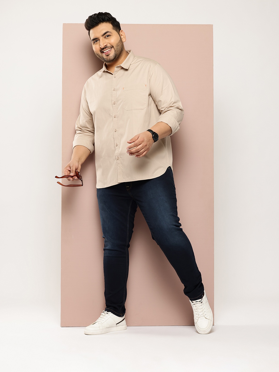 

Sztori Men Plus Size Pure Cotton Casual Shirt, Beige