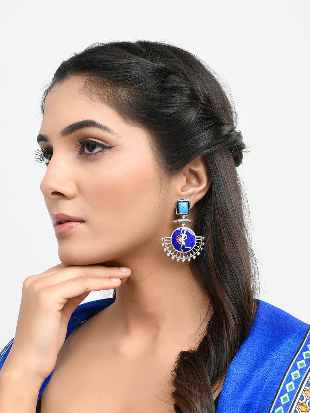 

Voylla Silver-Plated Turquoise Stone Studded Drop Earrings