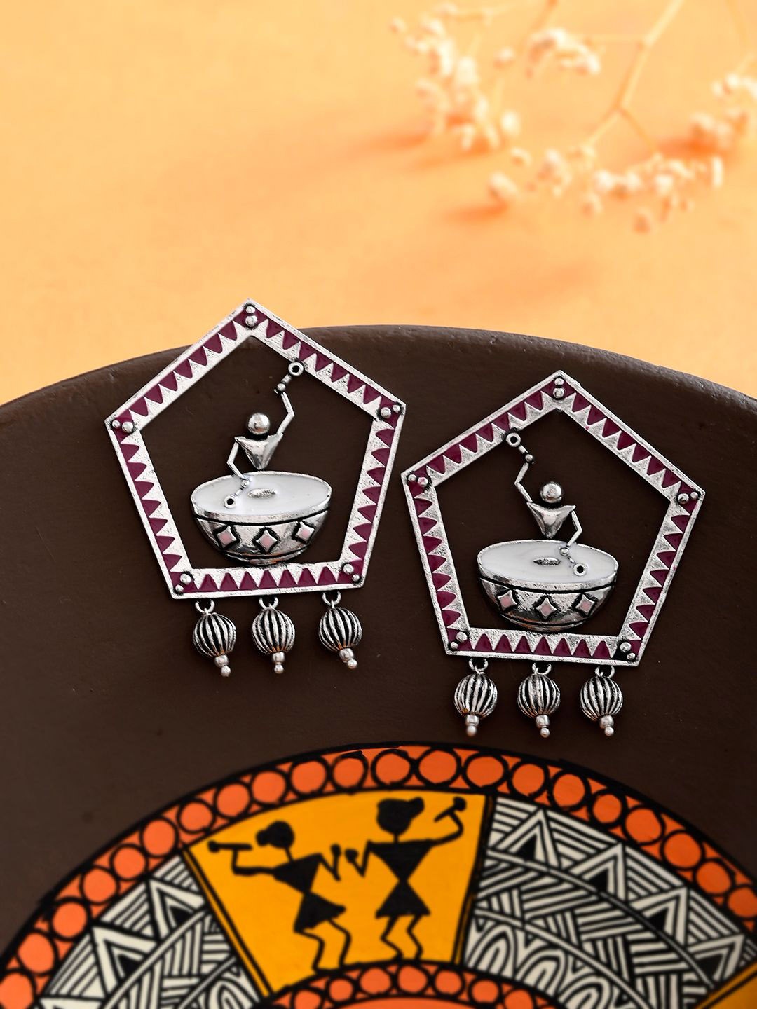 

Voylla Silver-Plated Warli Contemporary Drop Earrings