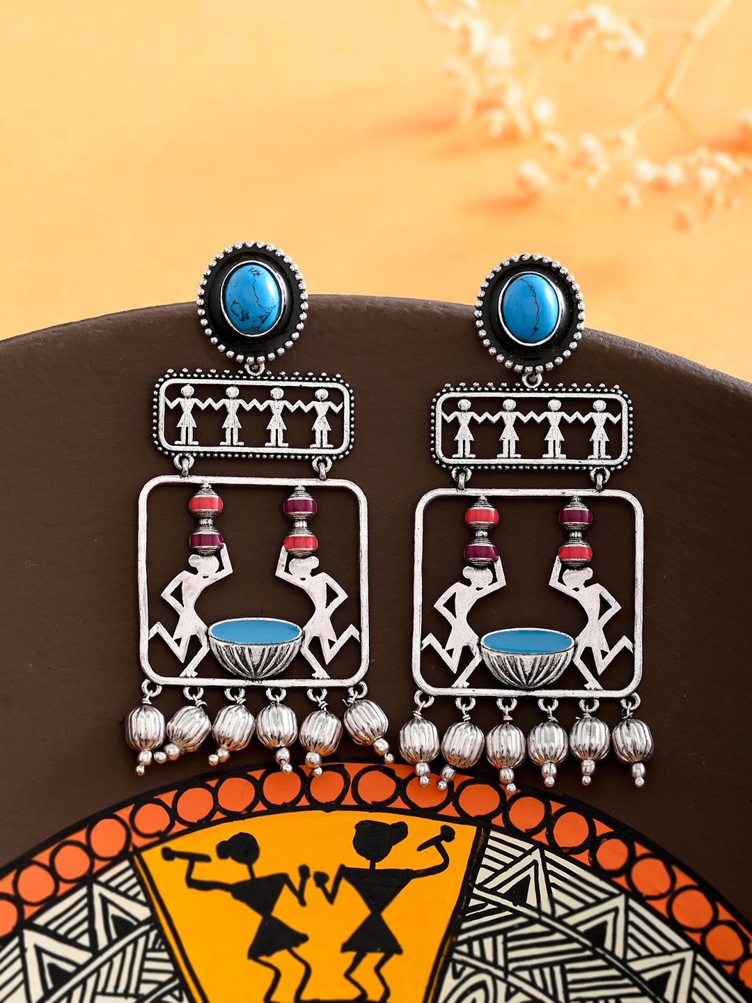 

Voylla Silver-Plated Warli Contemporary Drop Earrings