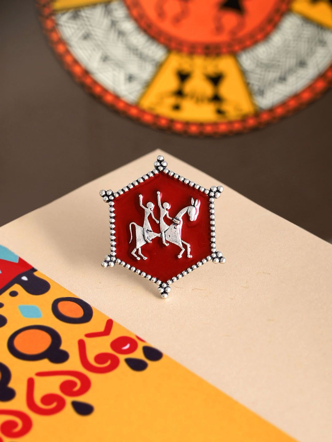 

Voylla Silver-Plated Warli Tenu Leke Main Javanga Finger Ring