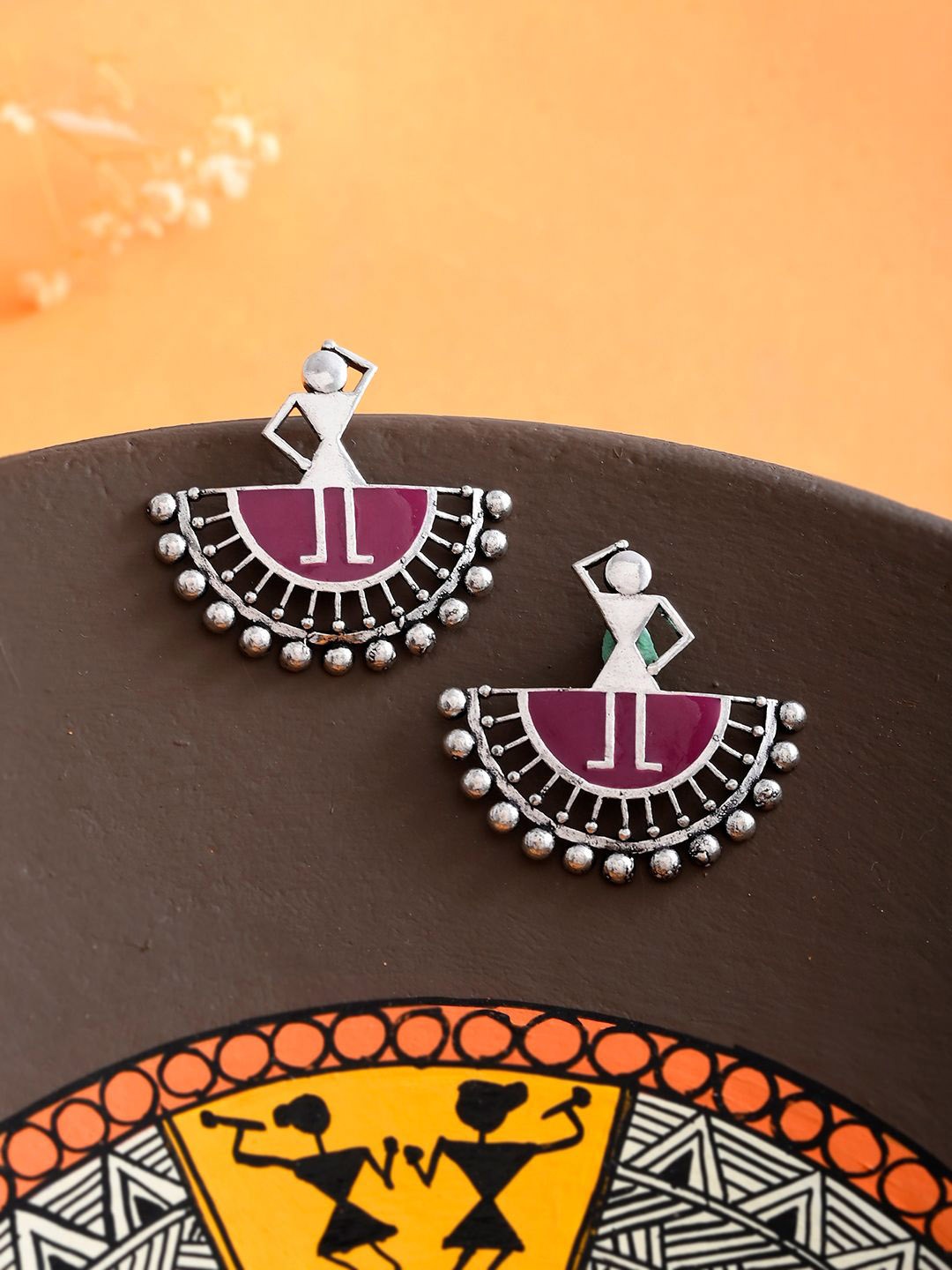 

Voylla Silver-Plated Warli Contemporary Drop Earrings