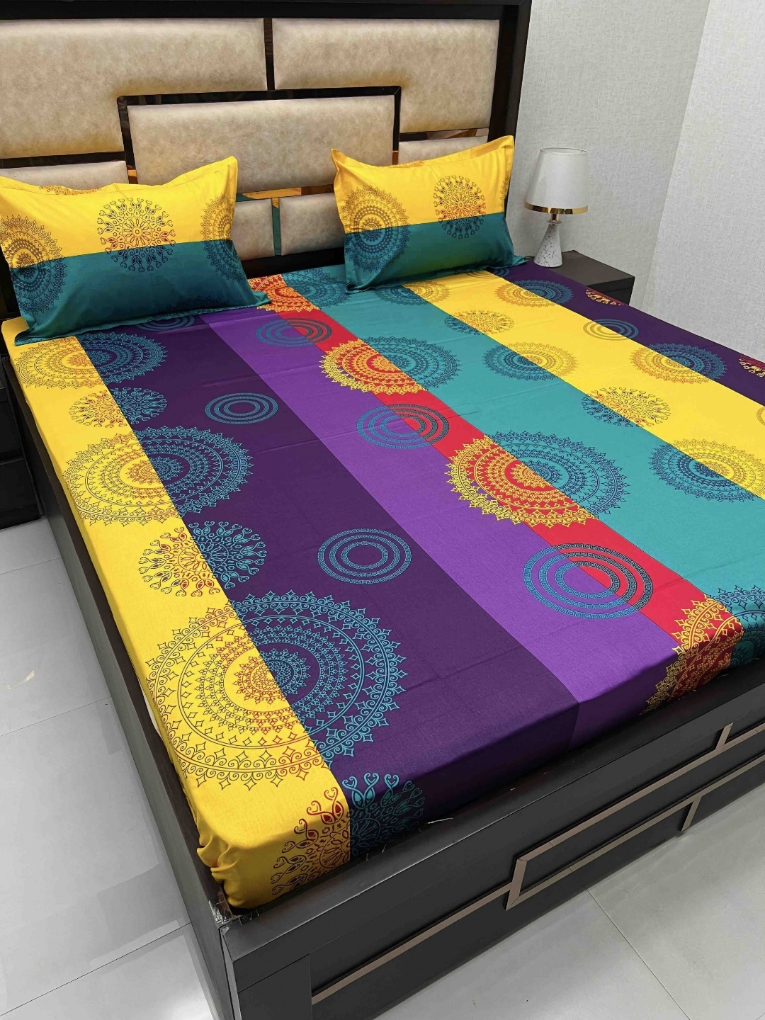 

Pure Decor Passion Fur Yellow & Purple Printed Pure Cotton Queen Bedsheet Set