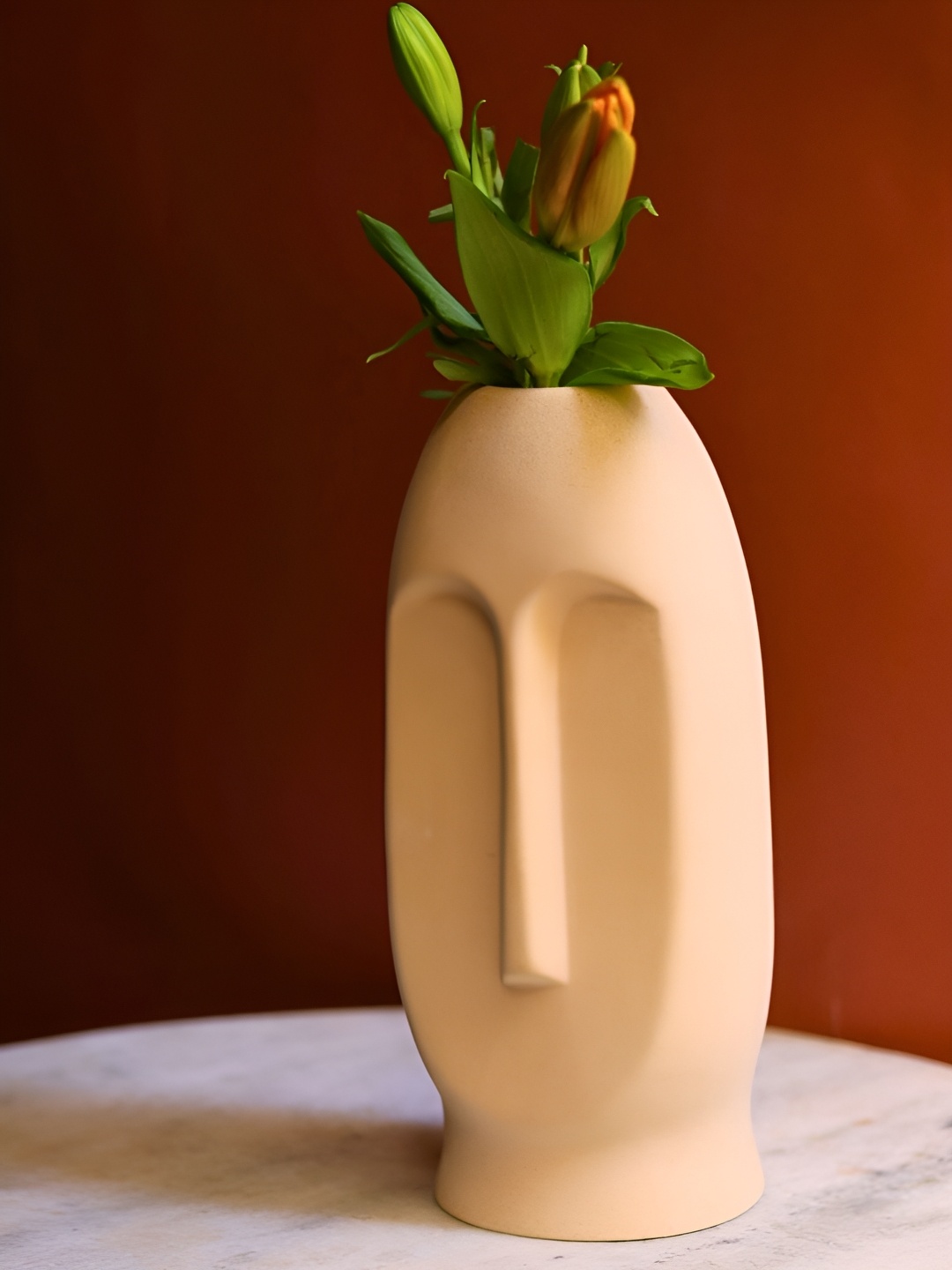 

WEAVING HOMES Beige Textured Ceramic Face Vase